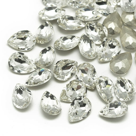 50pcs Pointed Back K9 Glass Rhinestone Cabochons Random color Back Faceted teardrop 8x6x3.2mm