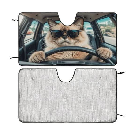 Himalayan Cat Funny Cat Car Sunshade for Windshield Heat Insulation, Sun Shade Auto Accessories SUV 55"x30"