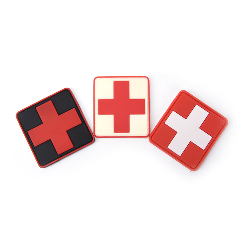 Outdoor Survival First Aid PVC Red Cross Hook Loop Fastener Badge Patch 6×6cm ßß 