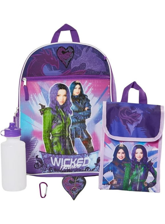 Disney Descendants Girls Backpack with Lunch Bag Water Bottle 5 Piece Set 16 inch