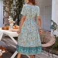 thumbnail image 4 of Vestido Floral Con Cuello En V, Vestido De Verano De Manga Corta Para Mujer, Estilo De Vacaciones, Cuello En V, Vestido Floral, Falda Midi Para Mujer, Azul XL ANGGREK XL Azul, 4 of 6