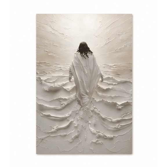 Jesus Walking on Water Canvas Wall Art, 20x24 Inch Framed Neutral Beige Religious Artwork, 3D Textured Christian Faith Print for Living Room Bedroom Church Decor
