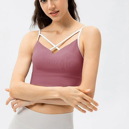 

Aueoeo Womens Bras No Underwire Women s Cross Back Sports Bra Strappy Sports Bra Padded Yoga Bra Medium Support Workout Bra Underwear Fitness Yoga Clothes