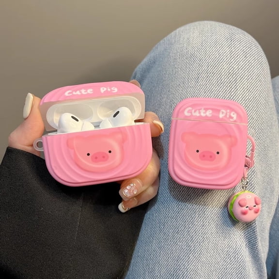 For New Apple Airpods 1/2/3/4 Case Pig TPU Shockproof Silicone Cover w/Pendant