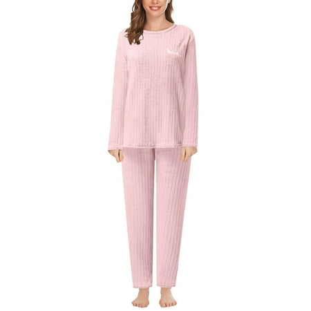 

JDEFEG Two Pieces Suit Women s Sleepwear Setsthick Warm Solid Pajamas Sets Soft Homewear Sleepwear Solid Set Loose Warm Winter Sets Glitter Vest Women Polyester Pink