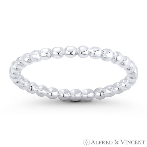 1.7mm Round Bead Link Right Hand Eternity Ring Stackable Band in .925 Sterling Silver