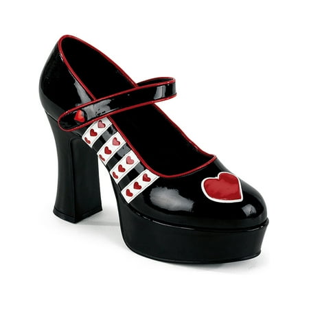 Platform Heart - Queen Of Hearts Costume Shoe 4 Inch Sexy Platform Mary Jane Women's Shoes Black