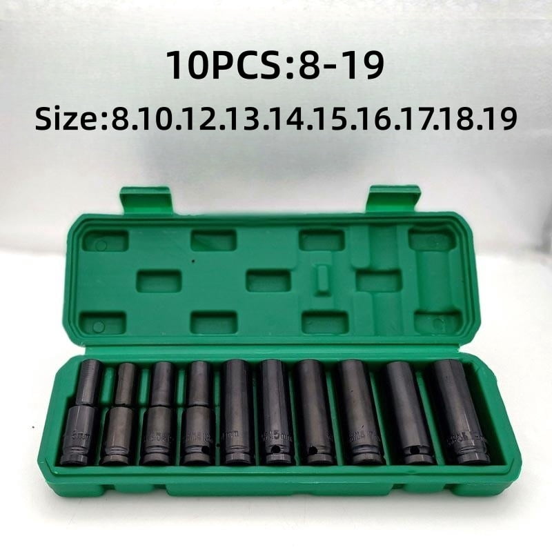 10pcs 1/2" Drive Metric Impact Socket Set Universal Socket Metric Drive Deep Socket Set Wrench for Air Pneumatic Repair Tools