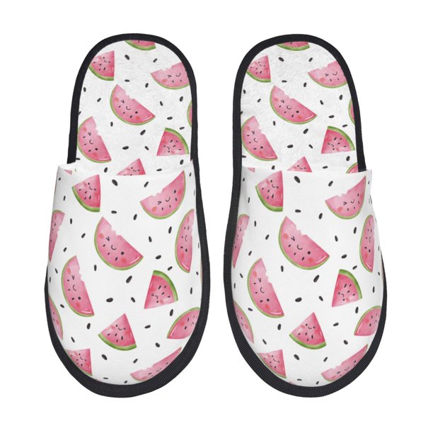 Balery Watermelon Pantuflas de Casa de Felpa Silenciosas con Diseño Estampado, Zapatillas Cómodas Antideslizantes de Algodón para Interior-Medium