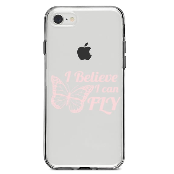 DistinctInk Clear Shockproof Hybrid Case for iPhone 7 8 SE (2020 Model) 4.7" Screen TPU Bumper Acrylic Back Tempered Glass Screen Protector - Butterfly - I Believe I Can Fly