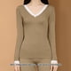thumbnail image 2 of 1 conjunto de traje térmico con cuello en V, ropa de otoño sin costuras modal y pantalones para mujer, 2 of 5