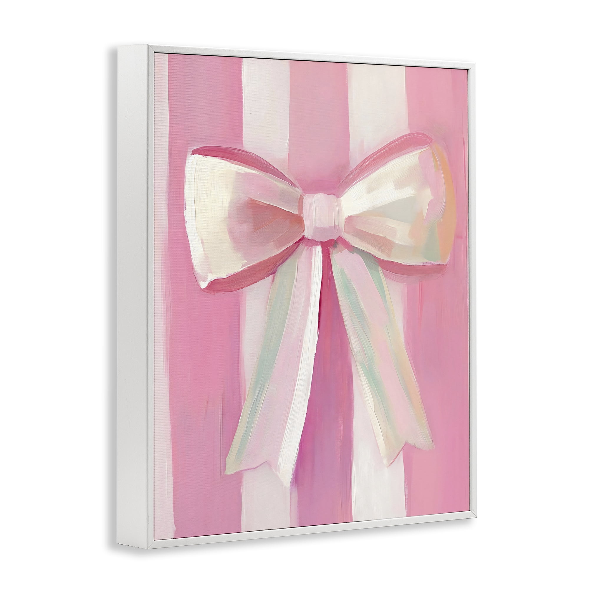 Stupell Industries Preppy Pink Bow on Stripes White Framed Giclee Art, design by The Prints Vibe