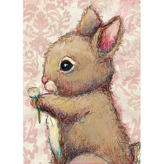 Oopsy Daisy Bunny and Clover Canvas Wall Art, Pink/Brown, 10' x 14'