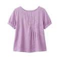 thumbnail image 4 of Lmueinov 2026 Summer Women's Floral Embroidery Cotton Linen Tops, Short Sleeve Crew Neck Casual Loose Blouses M-4XL, 4 of 6