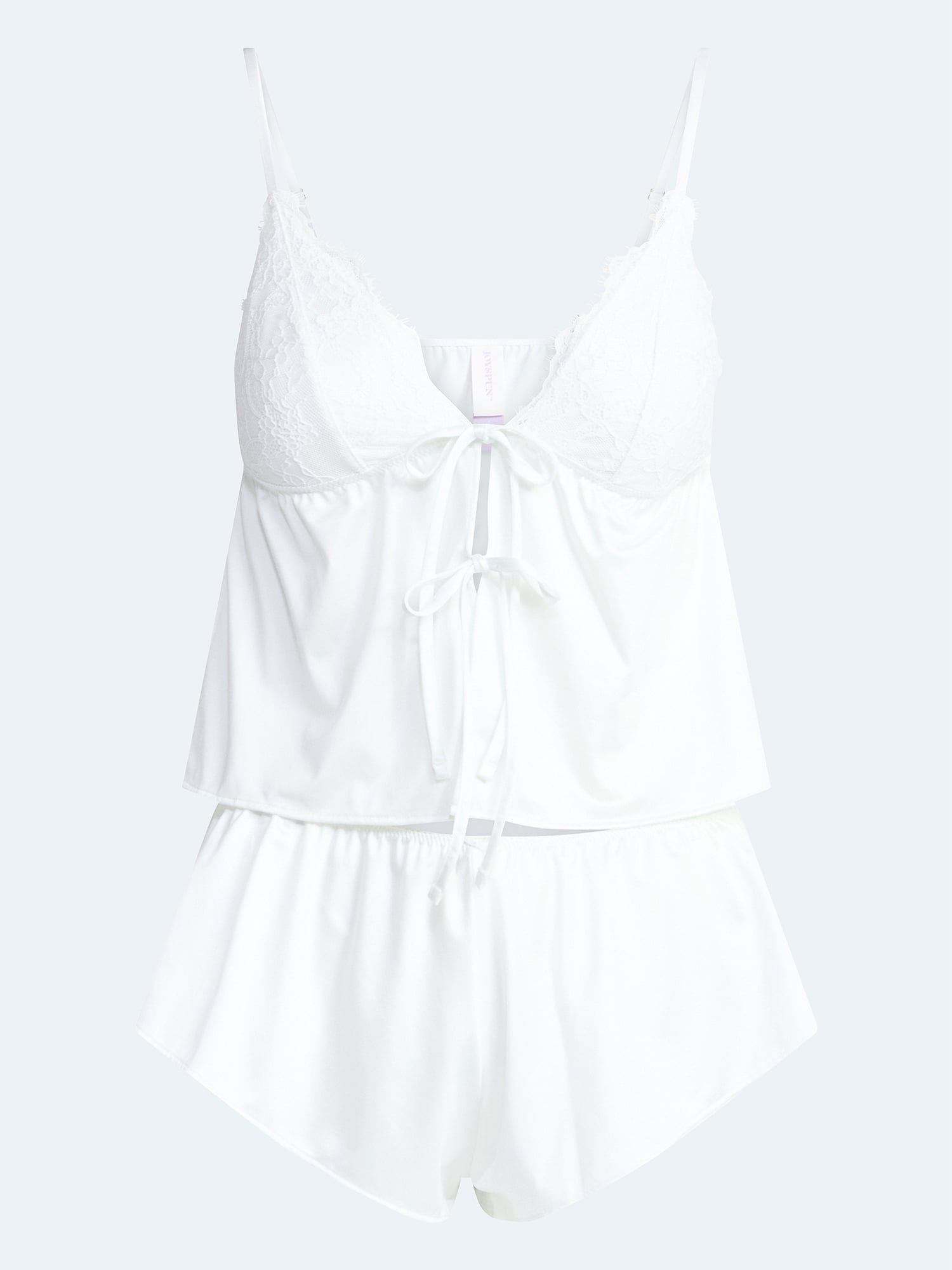 Joyspun Women's Bridal Lace Satin Cami and Shorts Set, 2-Piece, Sizes XS-XXXL