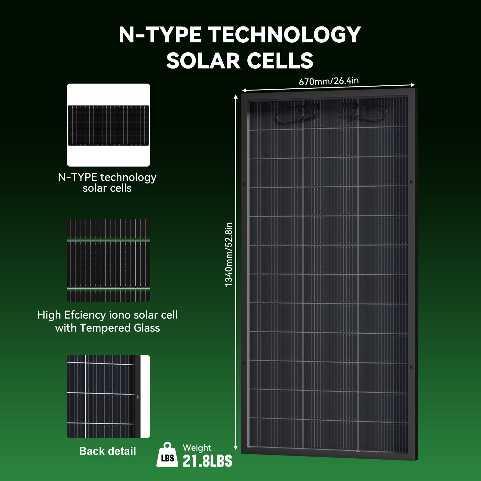 ECO-Baeerss Bifacial Monocrystalline Solar Panel, 4 Pack 300W, 18BB N-Type, 25% High-Efficiency, Solar Panel for Power Station, RV, Cabin, Off-Grid Applications