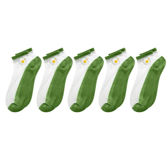 Dyfzdhu 5PC Women Casual Cute Little Daisy Mesh Splice Breathable Short Socks Low Cut Socks