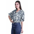 thumbnail image 3 of Moomaya Wrap Tops For Women Printed Elastic Waist Boxy Sleeve Casual Wrap Blouse, 3 of 5