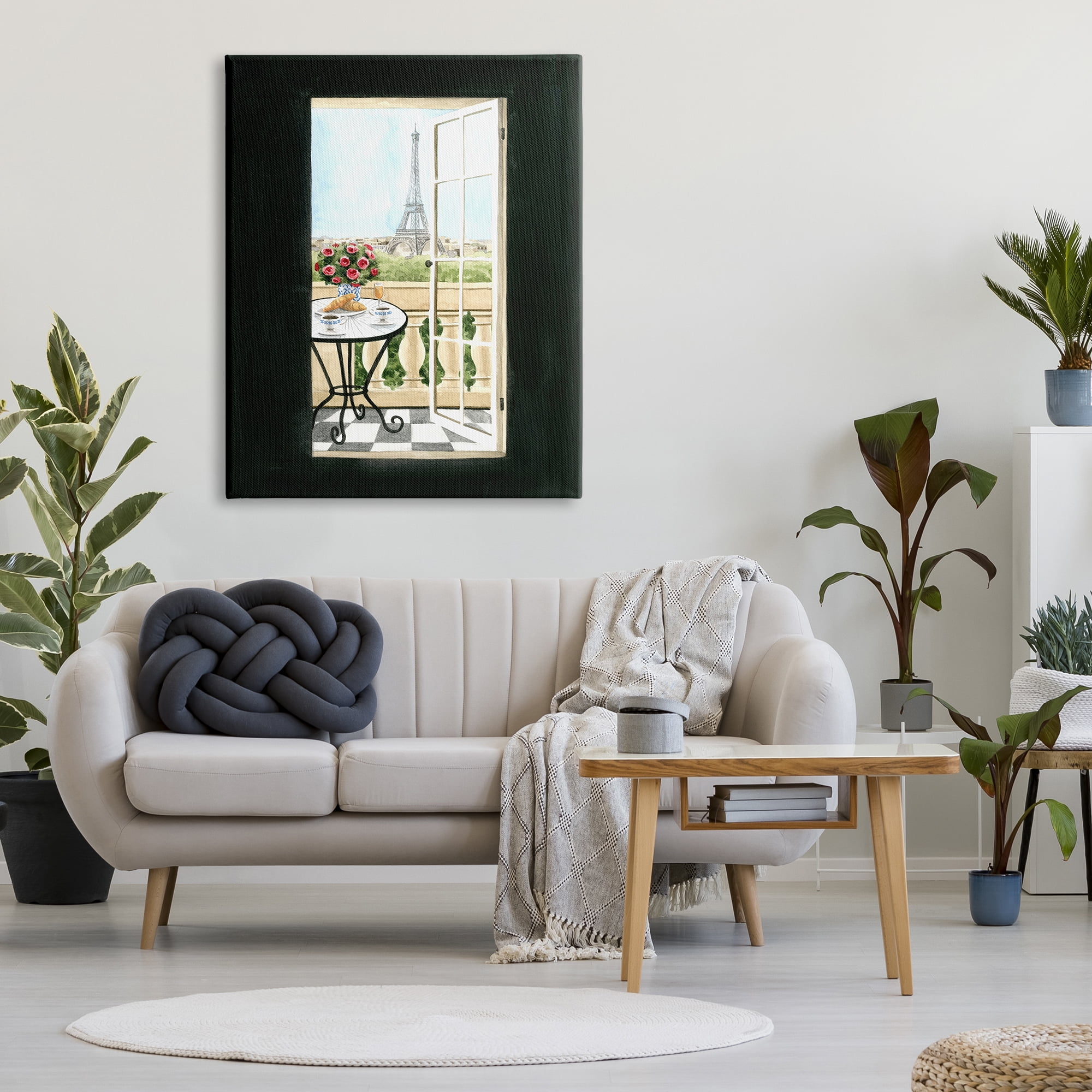 Design by Grace Popp European Balcony Entrance Parisian Eiffel Tower Architecture 36 in x 48 in Painting Canvas Art Print, by Stupell Home Décor