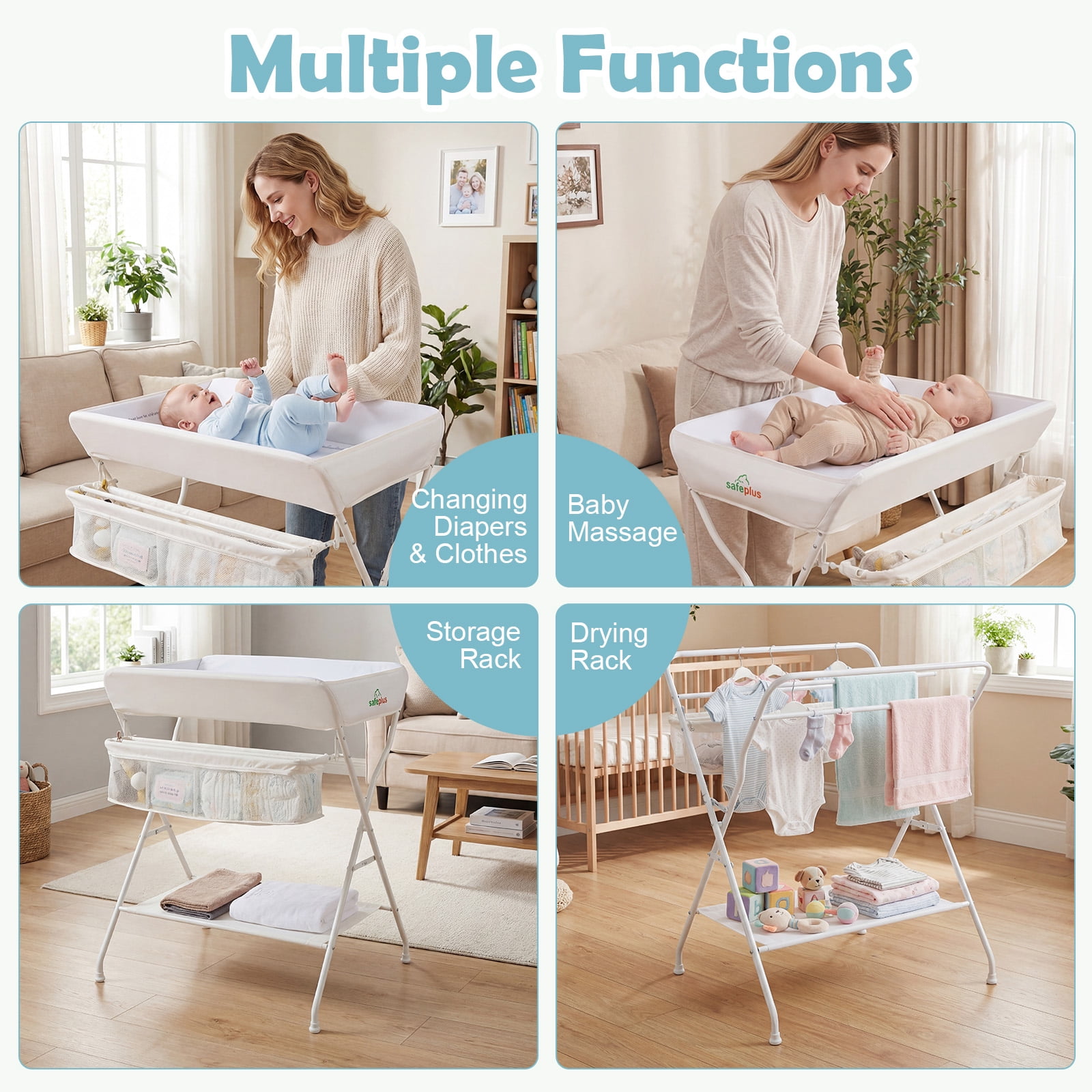 Costway Infant Baby Changing Table Folding Diaper Station Organizer with Storage Beige