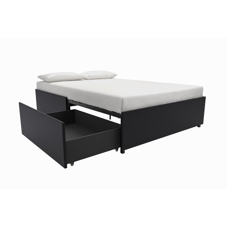 DHP Maven Platform Bed with Storage, King, Black Faux Leather 