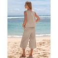 thumbnail image 5 of EASYBRAUS Women Cotton Two Piece Summer Outfit Striped Tank Top Cropped Pants Set, 5 of 6