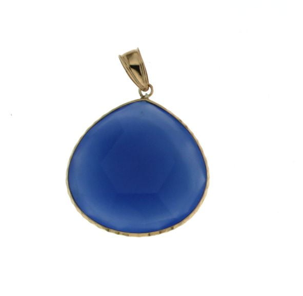 14kt Gold 22mm Dyed Light Blue Chalcedony Pear Shaped Pendant by Jacmel