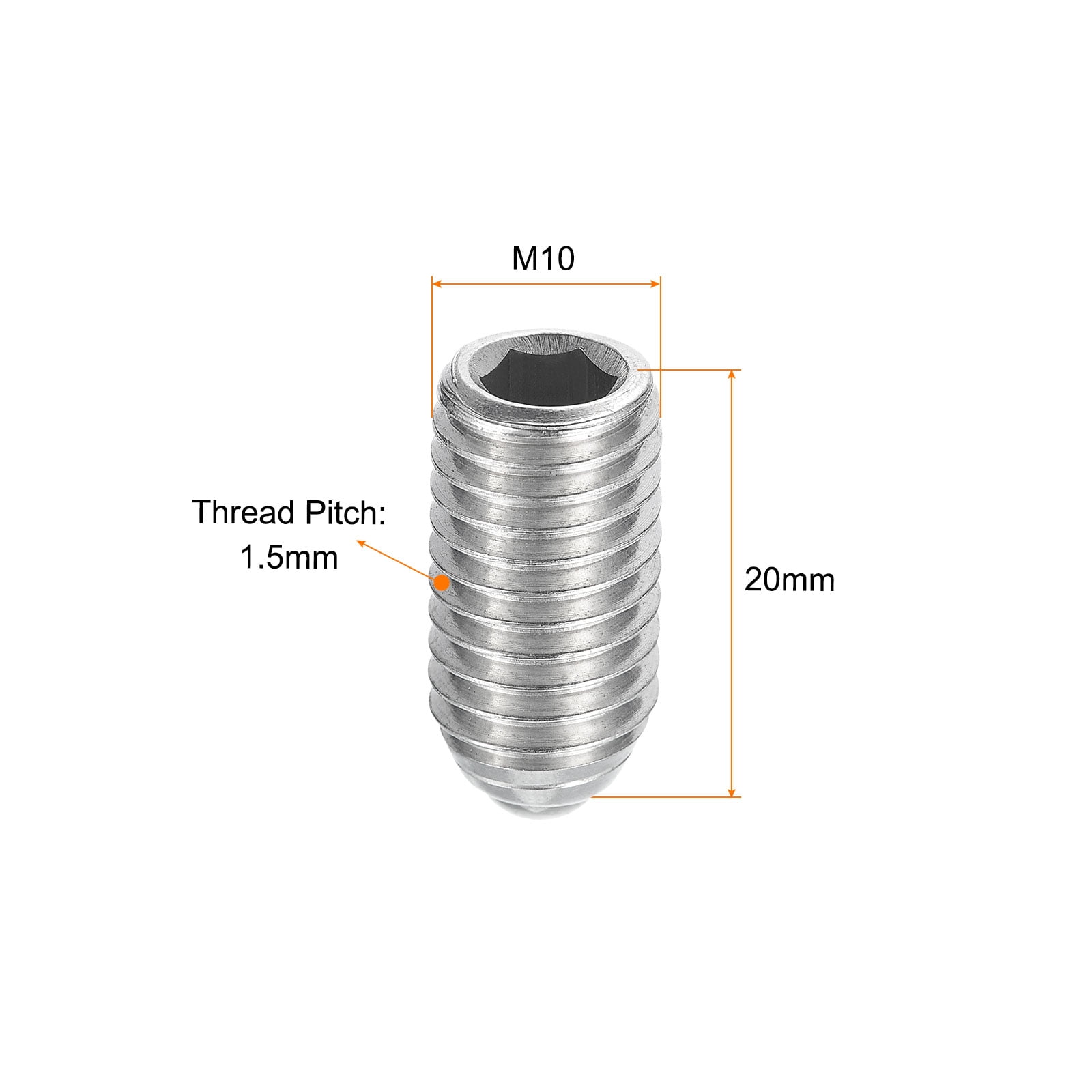 Ball Point Set Screws, M10 x 20mm 304 Stainless Steel Metric Spring Hex Socket Screw 20pack