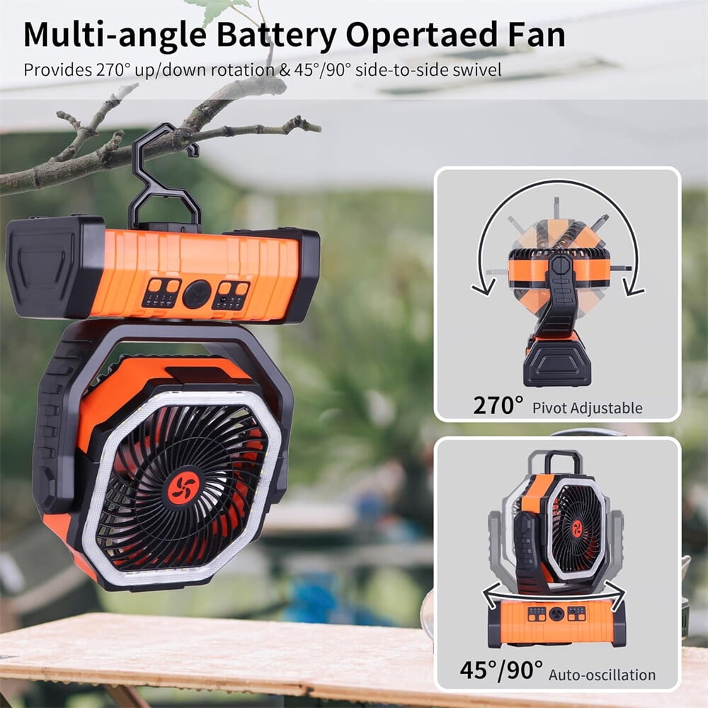 20000mAh Camping Fan w/ LED Lantern - Rechargeable Fan, Auto-Oscillating, Remote