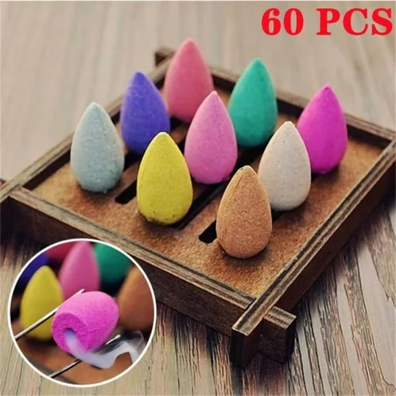 60X Backflow Incense Burner Cones Mixed Flower Flavor Smoke Bullet Fragrant Cone