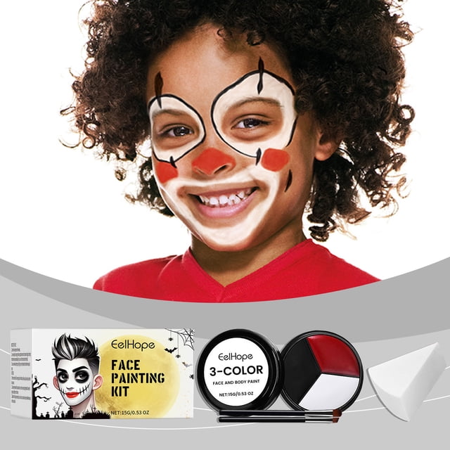 Fiudx Pintura Facial, Pálida Artística de Aplicación Suave, Kit de Maquillaje Fácil de Quitar, Disfraz de Payaso Esqueleto, Ideal para Fiestas, Ideal para Principiantes, Incluye Tamaño de Viaje.