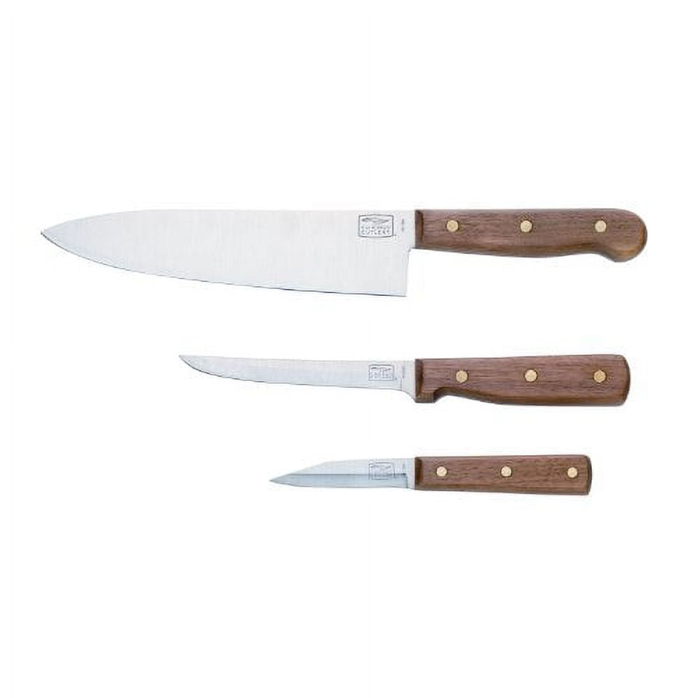 Chicago Cutlery B42 Walnut Tradition 3pc Parer, Utility and Chef Knife Set
