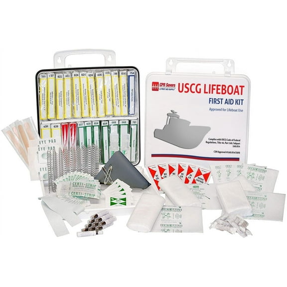USCG Lifeboat Poly White Coast Guard Approved First Aid Kit 24 Piece