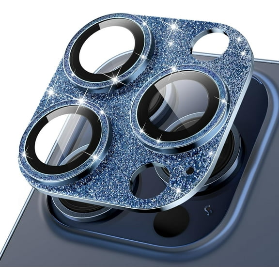 Camera Lens Protector for iPhone 15 Pro/iPhone 15 Pro Max, iPhone 15 Pro/iPhone 15 Pro Max Camera Lens Cover Protector with 9H Tempered Glass - Glitter Blue