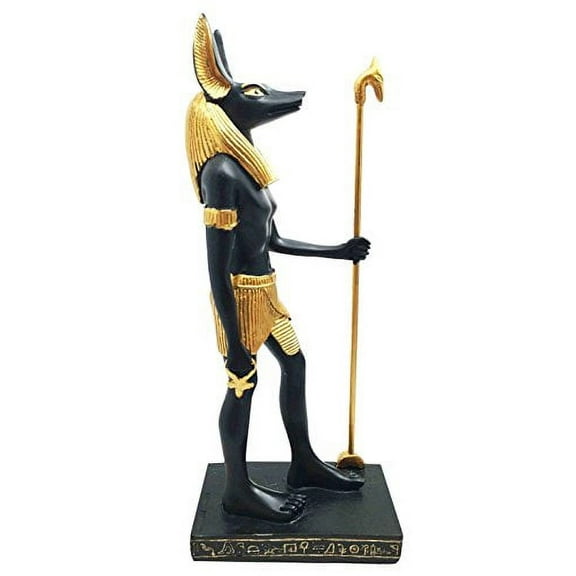 Egyptian Mythology Standing Anubis With Staff Figurine Deity of Afterlife Mummification Anpu