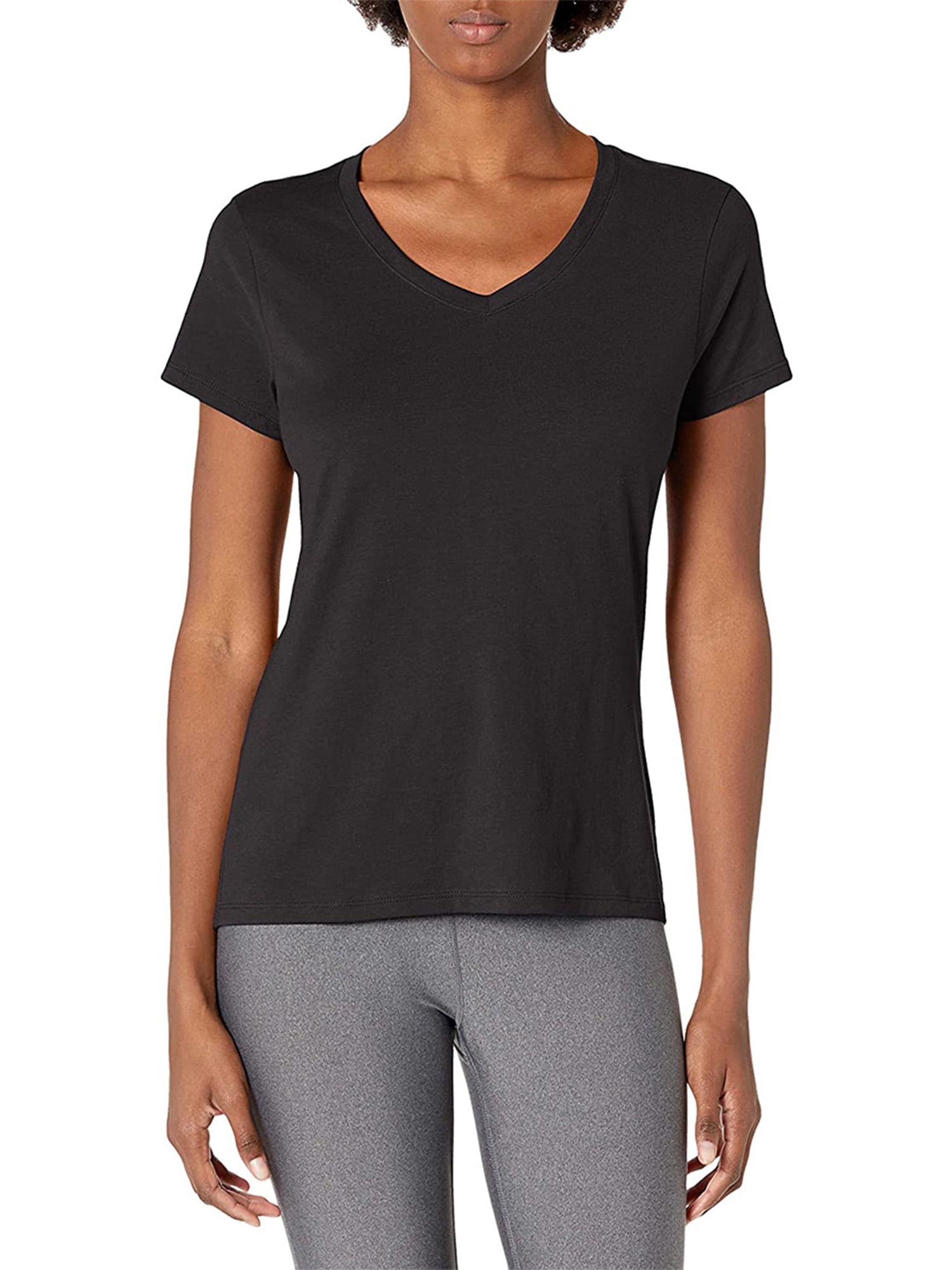 T-shirt Femme Hanes X-Temp - Col V - Manches Courtes - Taille L - Gris Fumé - Neuf
