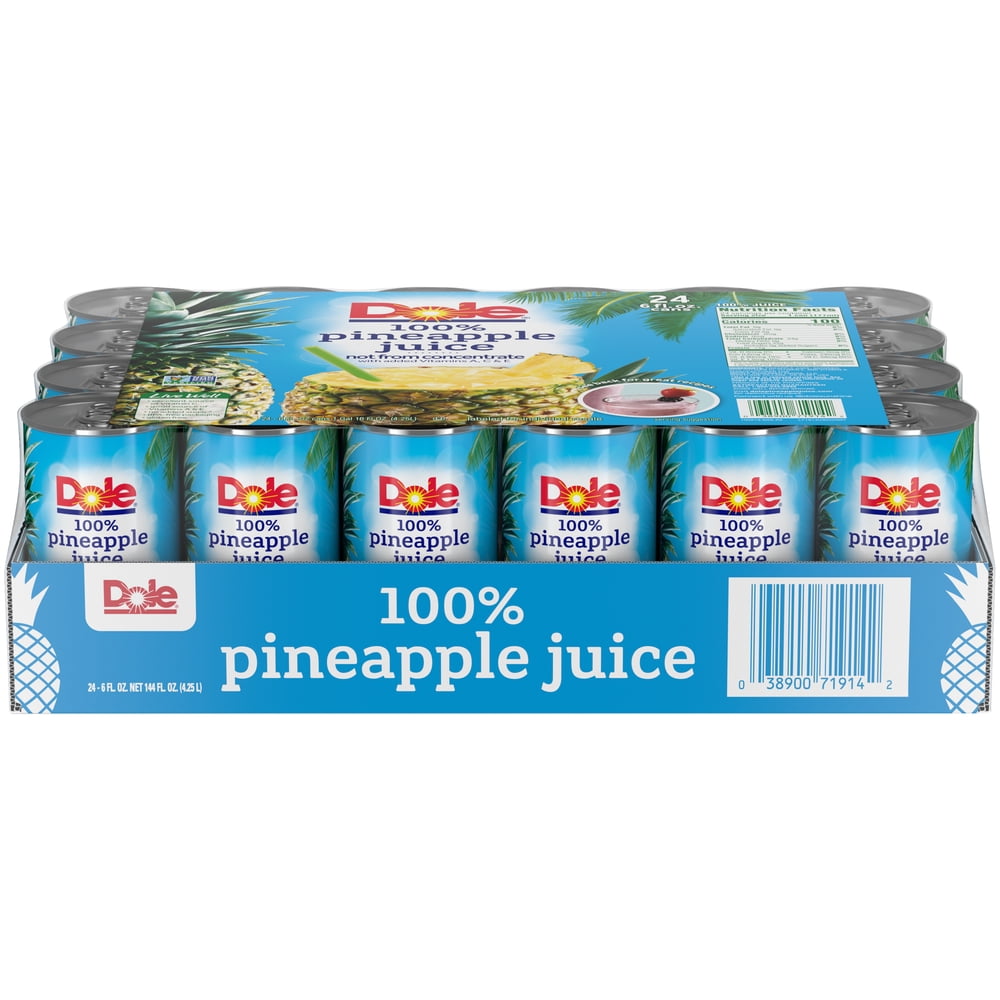 (24 cans) Dole 100 Pineapple Juice, Canned Pineapple Juice, 6 Oz