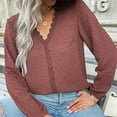 thumbnail image 6 of Casual Women's Tops Fashion Plus Size Fashion Woman V-Neck Long Sleeve T-Shirt Solid Loose Blouse Tops, 6 of 6