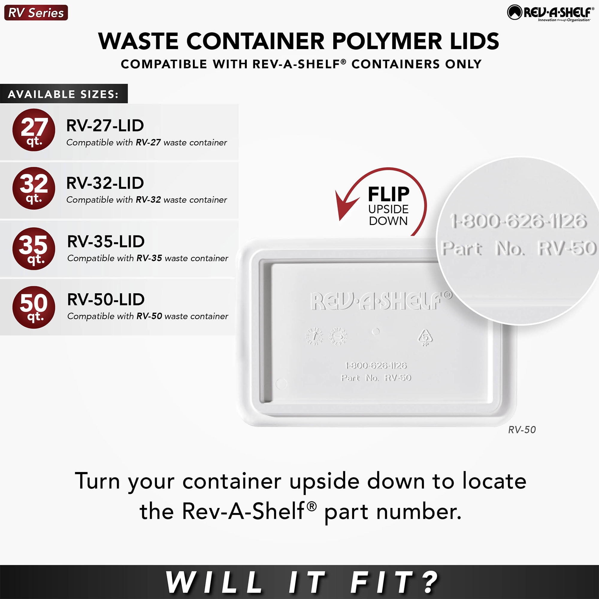 Rev-A-Shelf RV-35-LID-13-1-40 35 Quart Trash Can Lid, Gray (Lid Only)