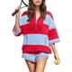 thumbnail image 1 of MKLEKYY conjunto Deportivo Corto de 2 Piezas para Mujer, conjunto de Entrenamiento de Verano, Pantalones Cortos, conjunto de Dos Piezas, Camiseta y Pantalones Cortos de Rayas de Gran Tamaño, 1 of 4