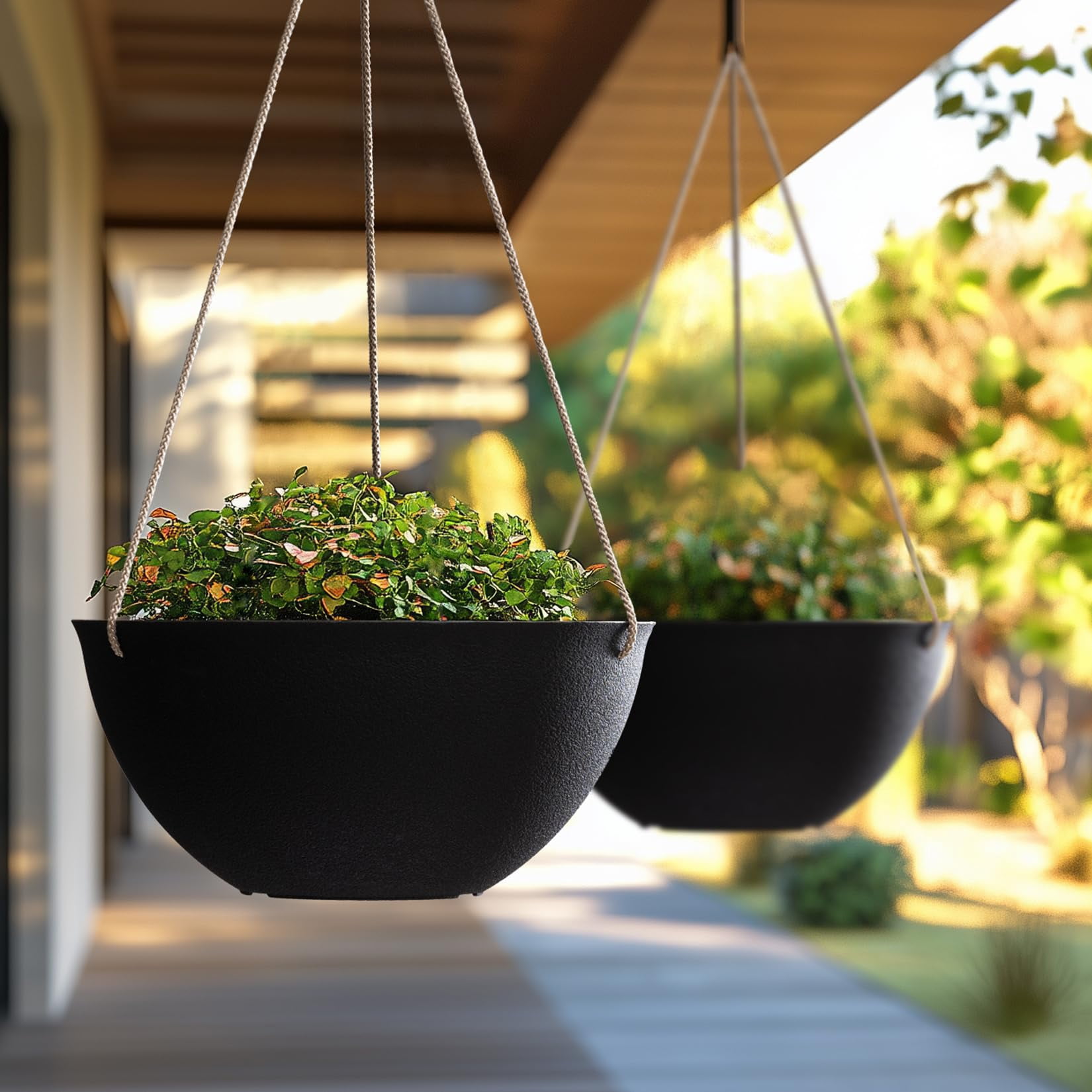 Large Hanging Planters Set of 2 13 Inch Flower Pots Outdoor Indoor Garden Decor Iron Finish