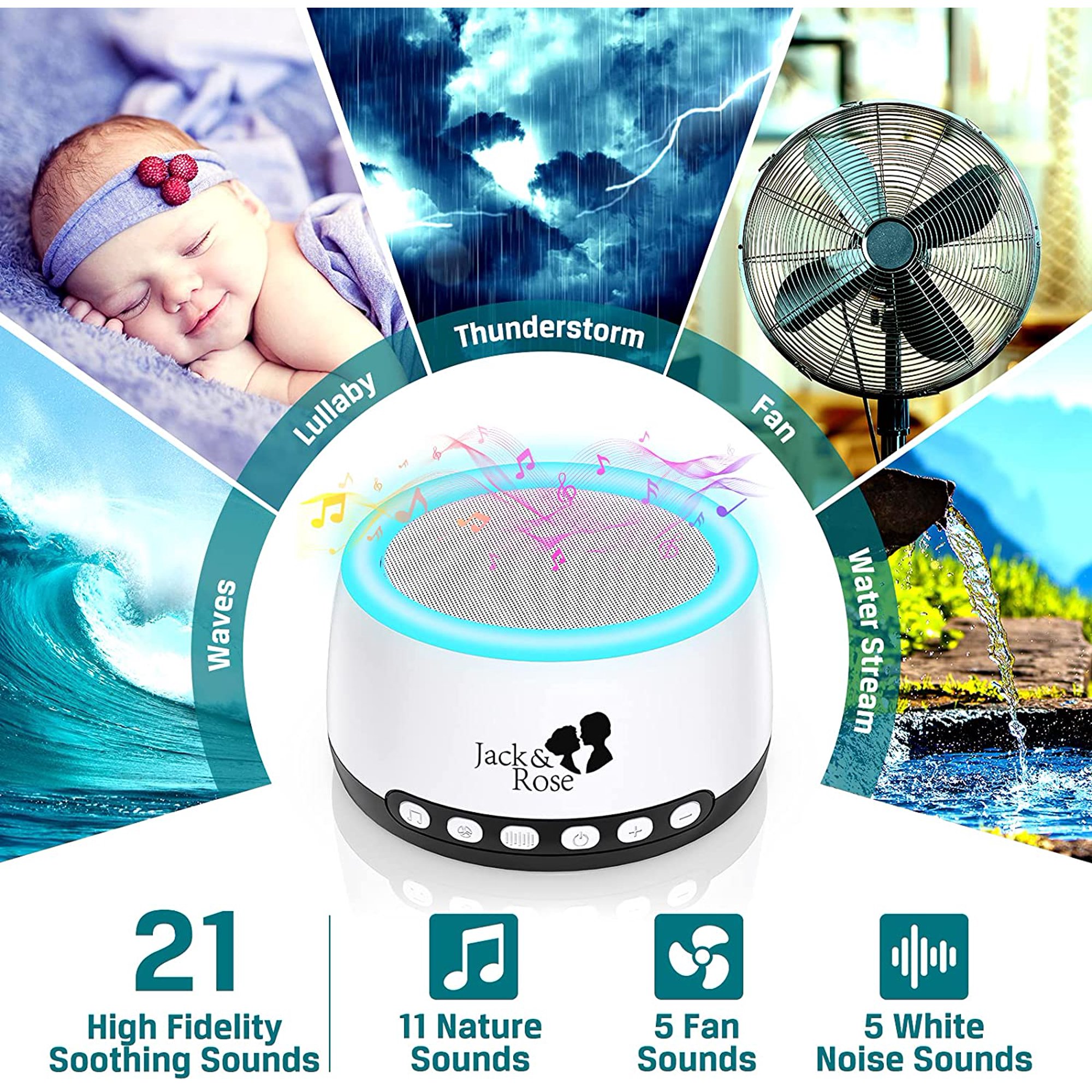 White Noise Machine for Sleeping Baby Kids, Thunderstorm Water 21