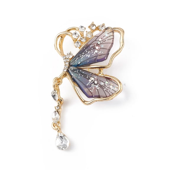 1pc Resin Butterfly Brooch Pin with Rhinestone Light golden Alloy Badge for Women Light Steel Blue 68.5x38.5x13mm Pin: 0.8mm