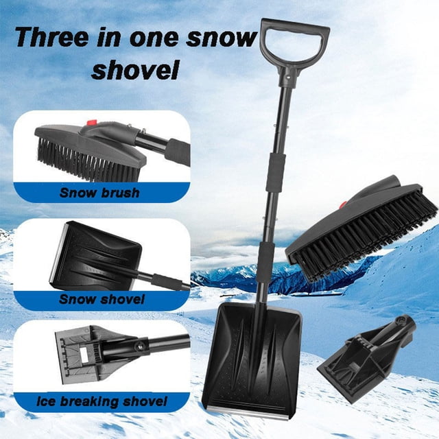Car Snow Removal Shovel with Ice Scraper and Brush | Detachable Retractable Handle | All-In-One Snow Tool for Car Windshield and Driveway | Winter Emergency Auto Snow Clearing Equipment