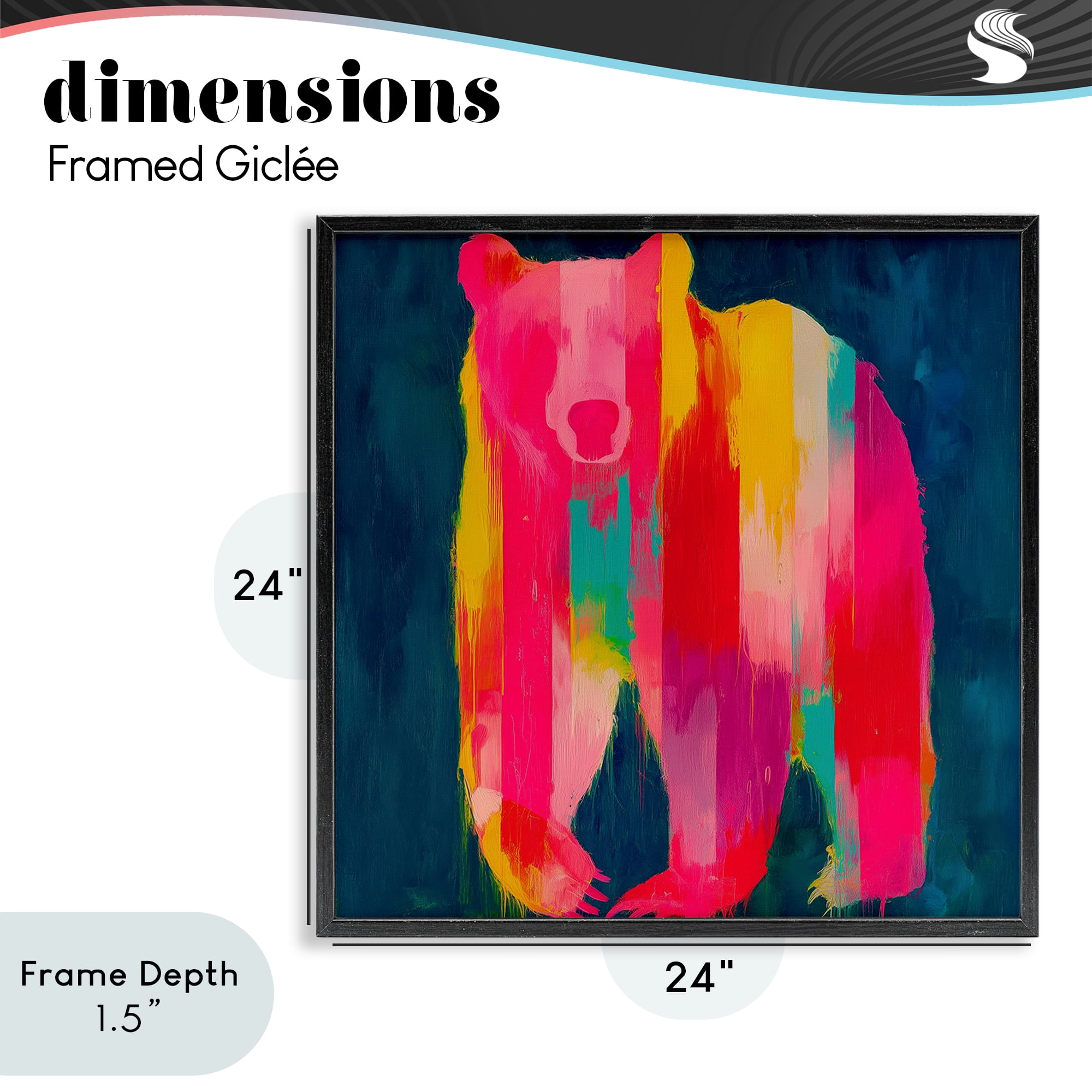 Stupell Industries Pink & Yellow Bear Standing Tall Black Framed Giclee Art, design by Chromatic Storm Studio