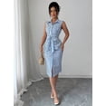 thumbnail image 4 of Women's Sleeveless Belted Midi Shirtdress with Vertical Stripes and Front Button Closure, 4 of 6