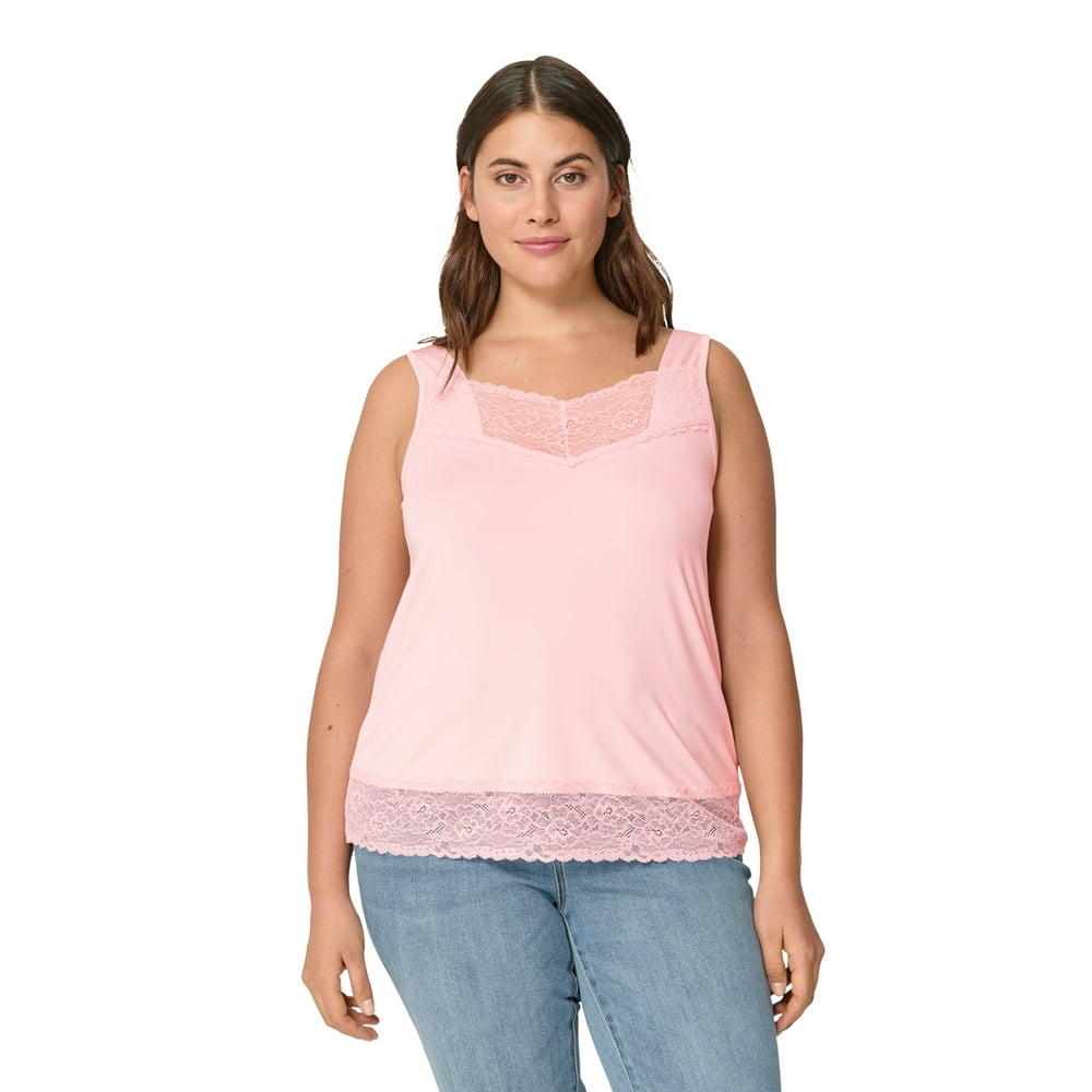 Ellos ellos Women's Plus Size LaceTrim Tank Top 22/24, Pale Blush