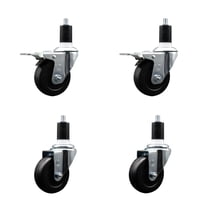 3.5 Inch SS Soft Rubber Swivel 1-1/2 Inch Expanding Stem Caster Set 2 Brakes