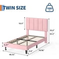 thumbnail image 2 of Twin Size Bed Frame, Velvet Upholstered Platform Bed with Adjustable Vertical Channel Tufted Headboard, No Box Spring Needed, Easy Assembly, Pink | Adjustable Headboard, 2 of 8