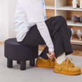 thumbnail image 3 of Round Linen Ottoman Foot Stool – Padded Footrest with Non-Skid Pine Legs, Soft Step Stool for Couch, Desk, Dorm, Office, Hallway Black, 3 of 5